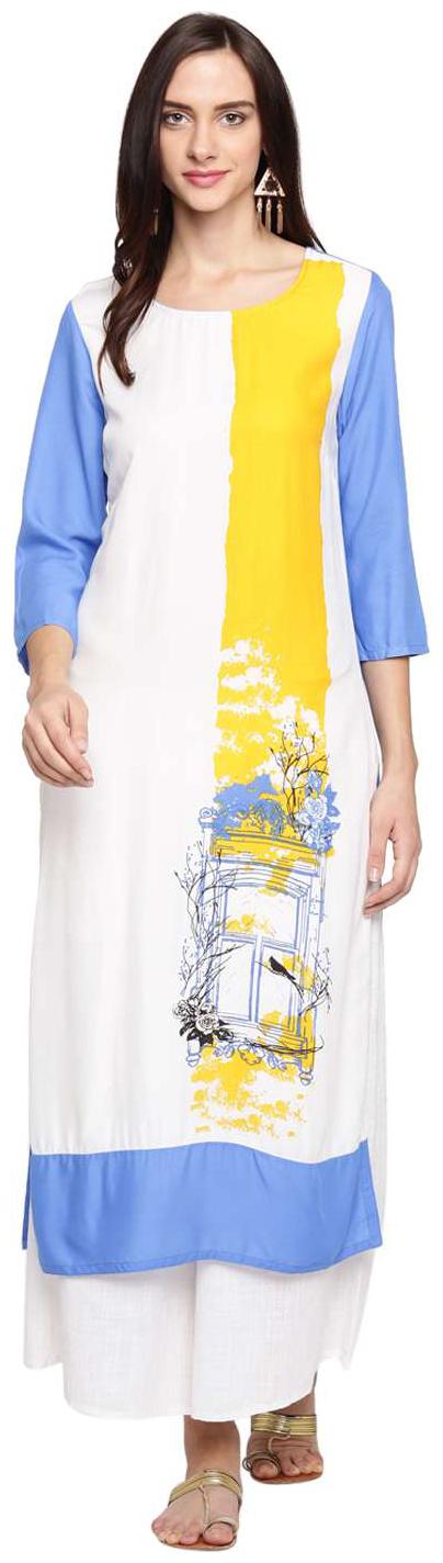 

Rangmanch By Pantaloons Women White Printed Straight Kurta