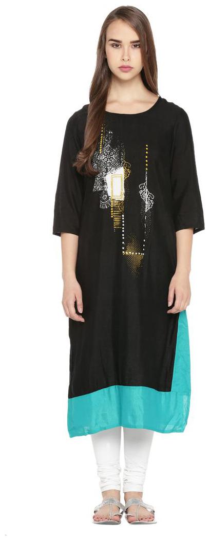 

Rangmanch By Pantaloons Women Black Printed Straight Kurta