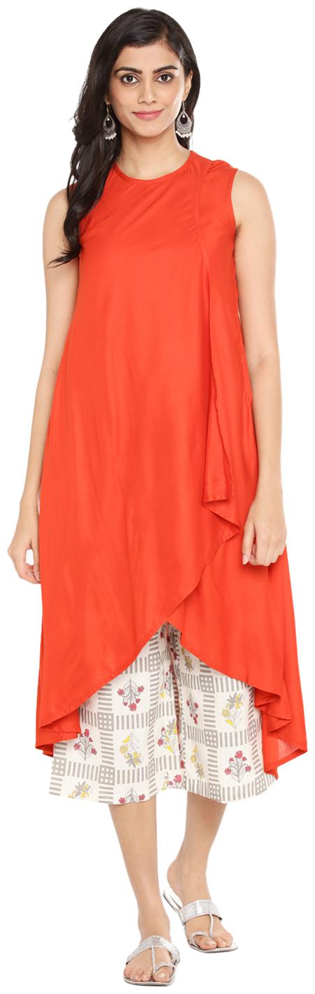 

Rangmanch By Pantaloons Women Orange Solid Assymetrical Kurta