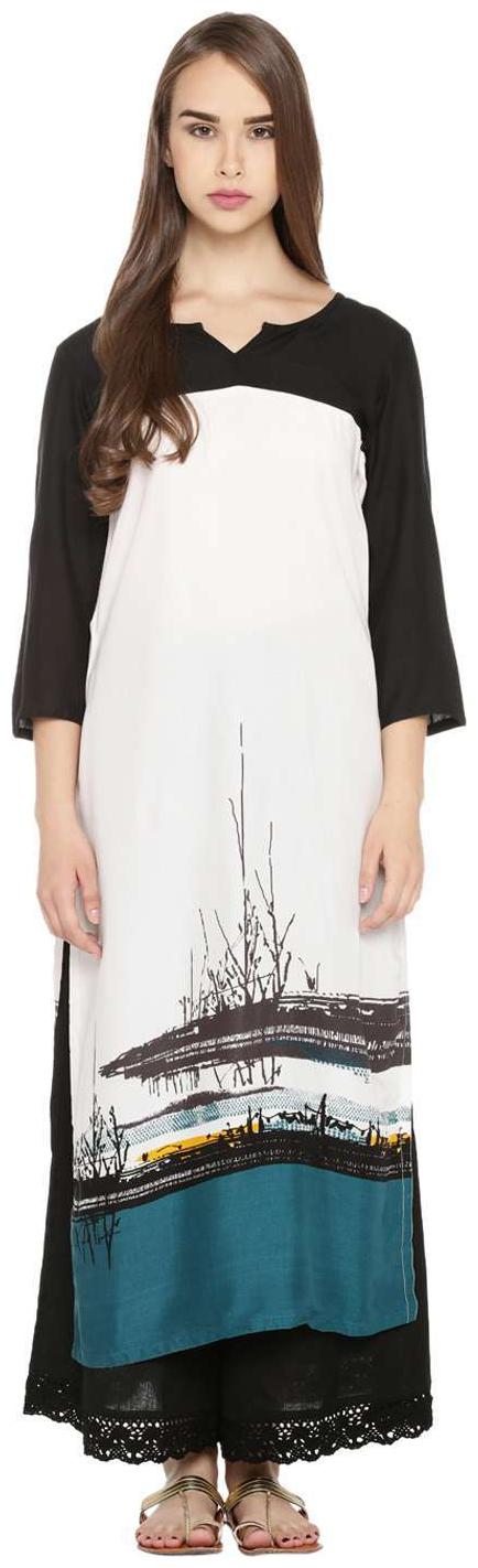

Rangmanch By Pantaloons Women White Printed Straight Kurta