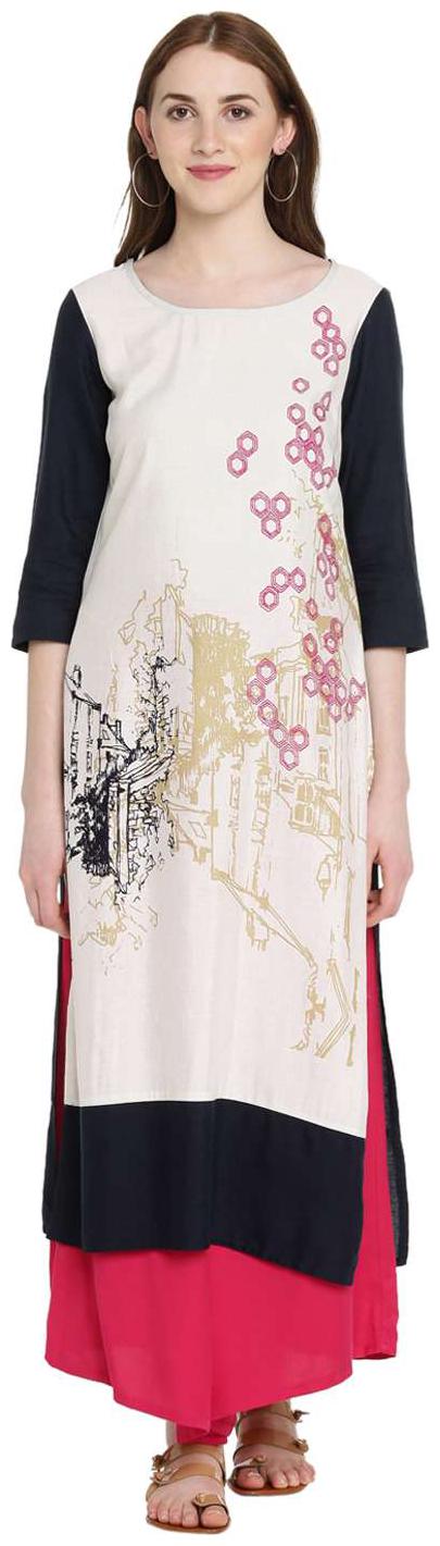 

Rangmanch By Pantaloons Women White Printed Straight Kurta