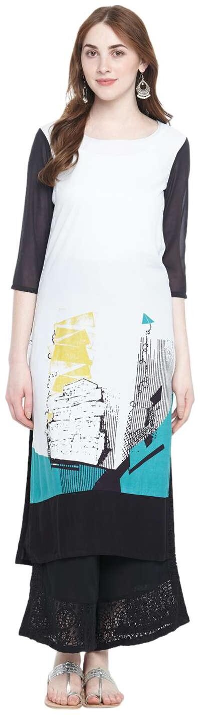 

Rangmanch By Pantaloons Women White Printed Straight Kurta