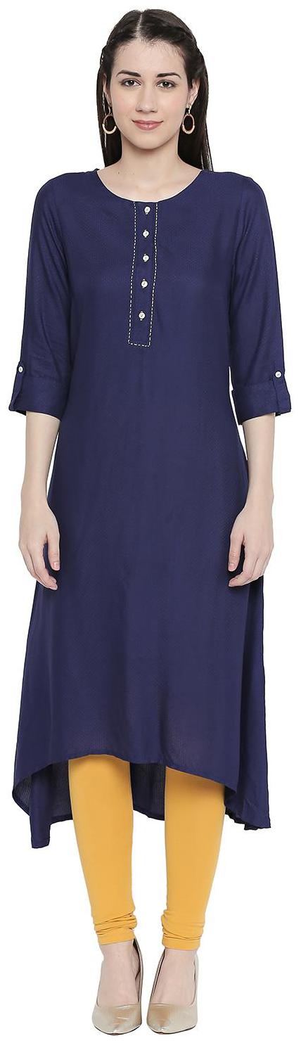 

Rangmanch By Pantaloons Women Blue Solid Assymetrical Kurta