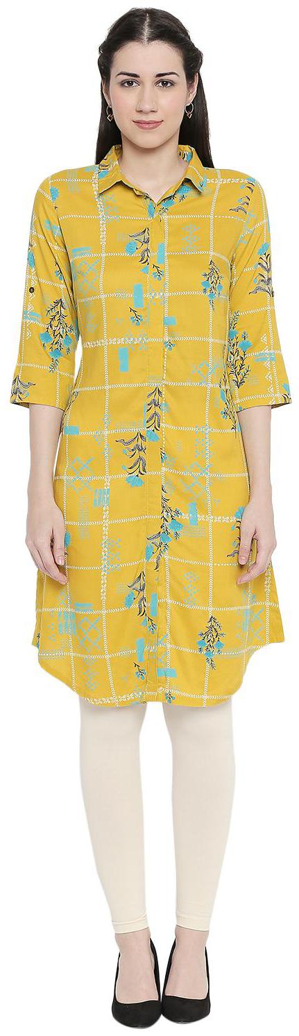 

Rangmanch By Pantaloons Women Mustard Printed Straight Kurta