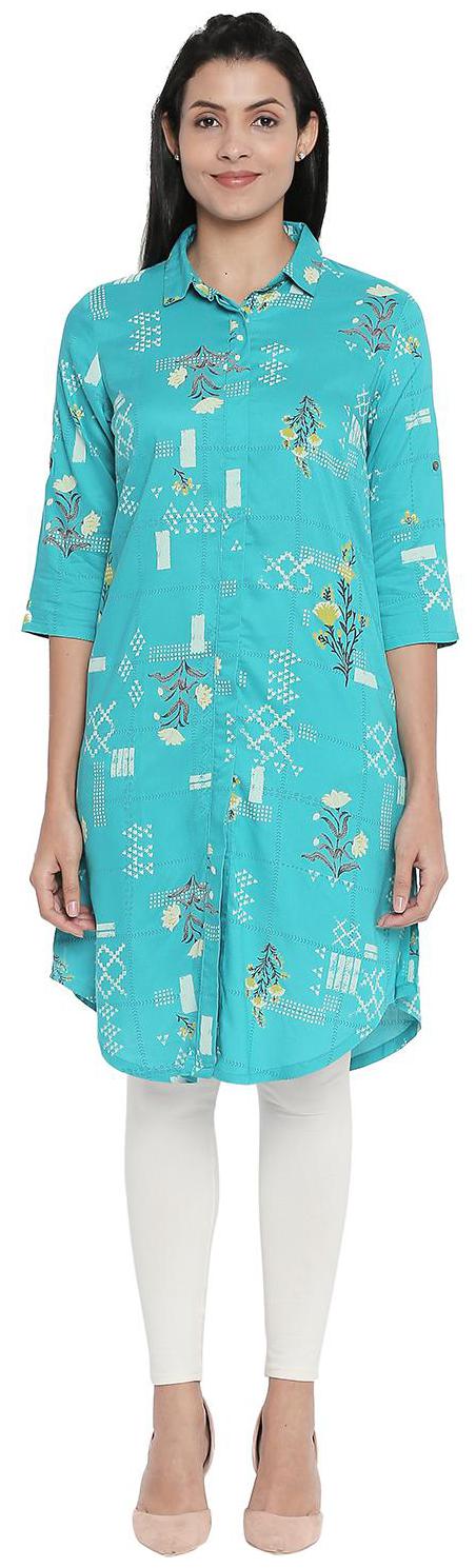 

Rangmanch By Pantaloons Women Blue Printed Straight Kurta