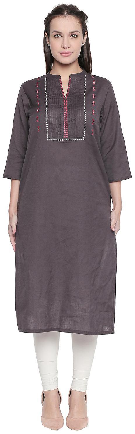 

Rangmanch By Pantaloons Women Grey Solid Straight Kurta