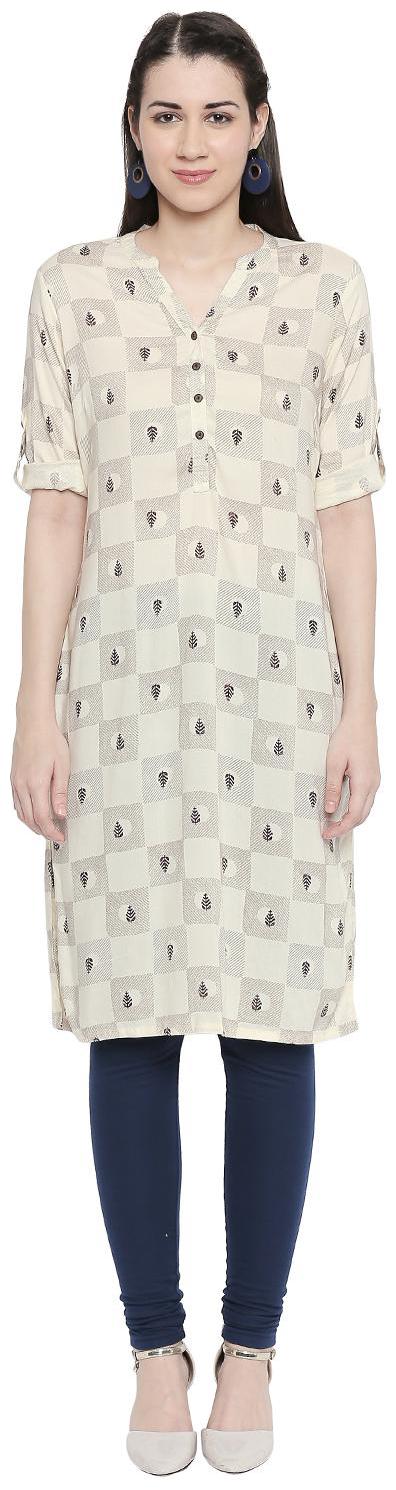 

Rangmanch By Pantaloons Women White Printed Straight Kurta