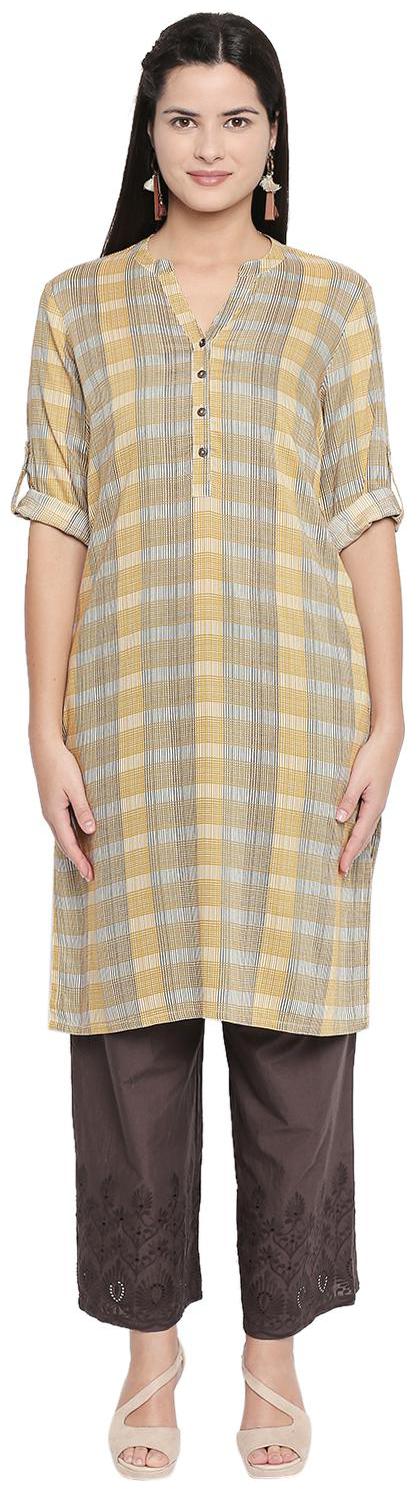 

Rangmanch By Pantaloons Women White Checkered Straight Kurta