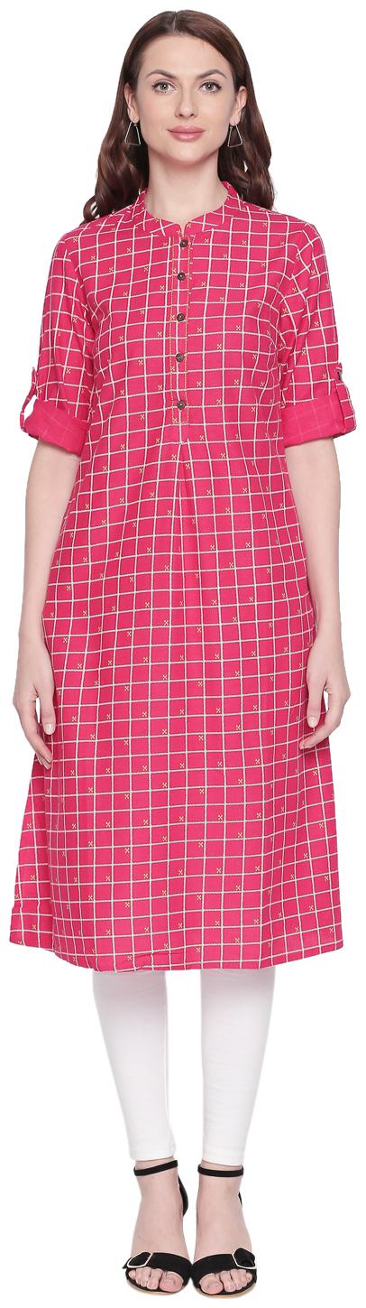 

Rangmanch By Pantaloons Women Pink Checkered Regular Kurta