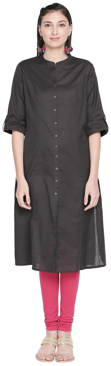 

Rangmanch By Pantaloons Women Cotton Solid A line Kurta - Grey