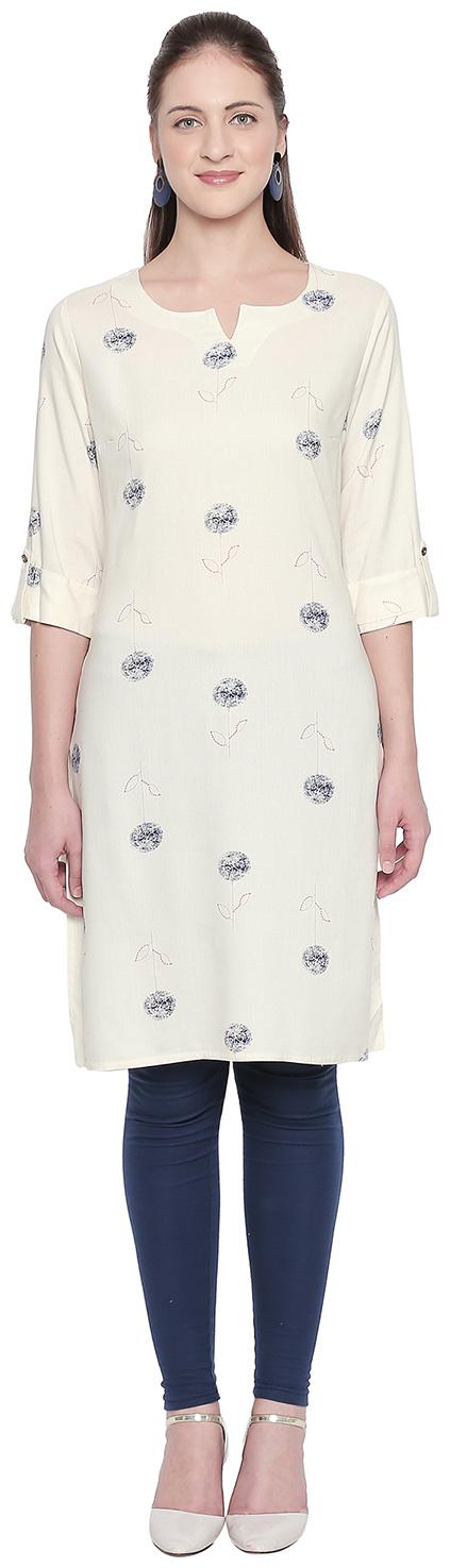 

Rangmanch By Pantaloons Women Cream Printed Straight Kurta