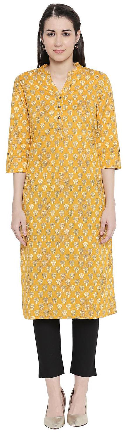 

Rangmanch By Pantaloons Women Yellow Floral Straight Kurta