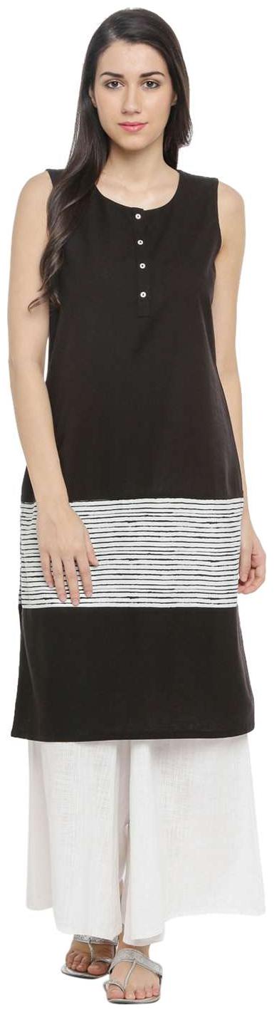

Rangmanch By Pantaloons Women Black Striped Straight Kurta