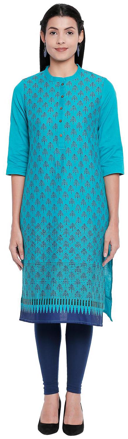 

Rangmanch By Pantaloons Women Blue Printed Straight Kurta