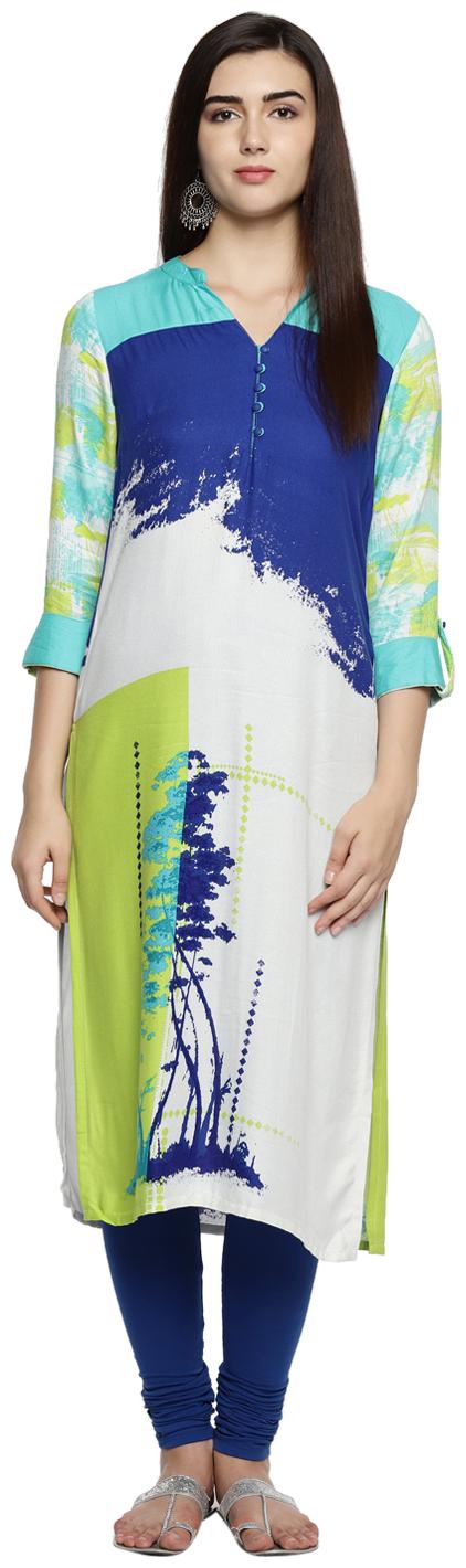 

Rangmanch By Pantaloons Women Blue Printed Straight Kurta