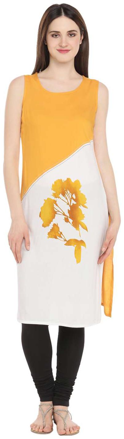 

Rangmanch By Pantaloons Women Yellow Printed Straight Kurta