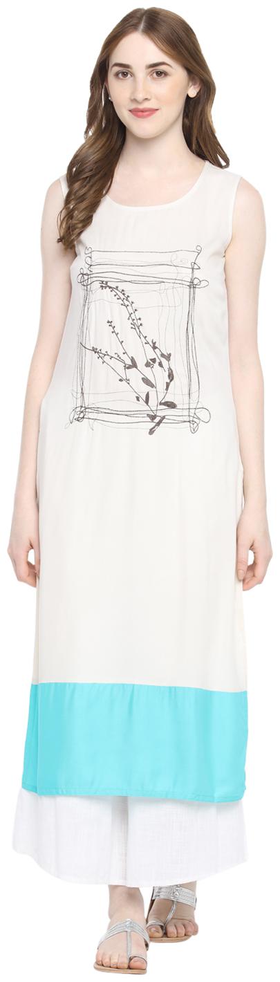 

Rangmanch By Pantaloons Women White Embroidered Straight Kurta