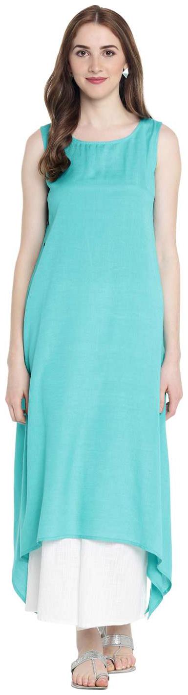 

Rangmanch By Pantaloons Women Blue Solid Assymetrical Kurta