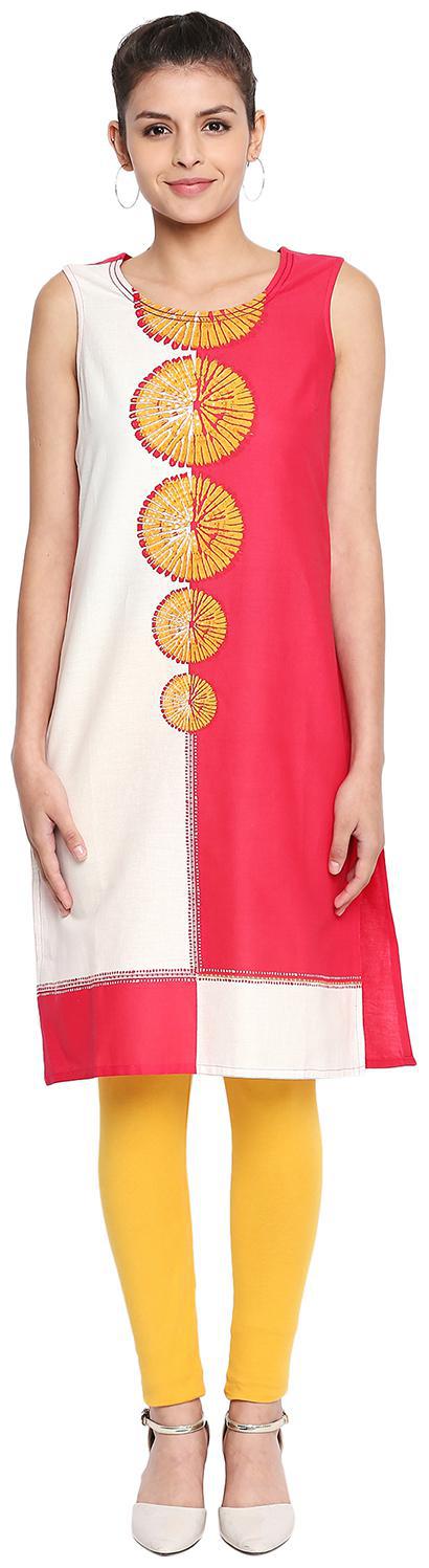 

Rangmanch By Pantaloons Women Pink White Printed Straight Kurta