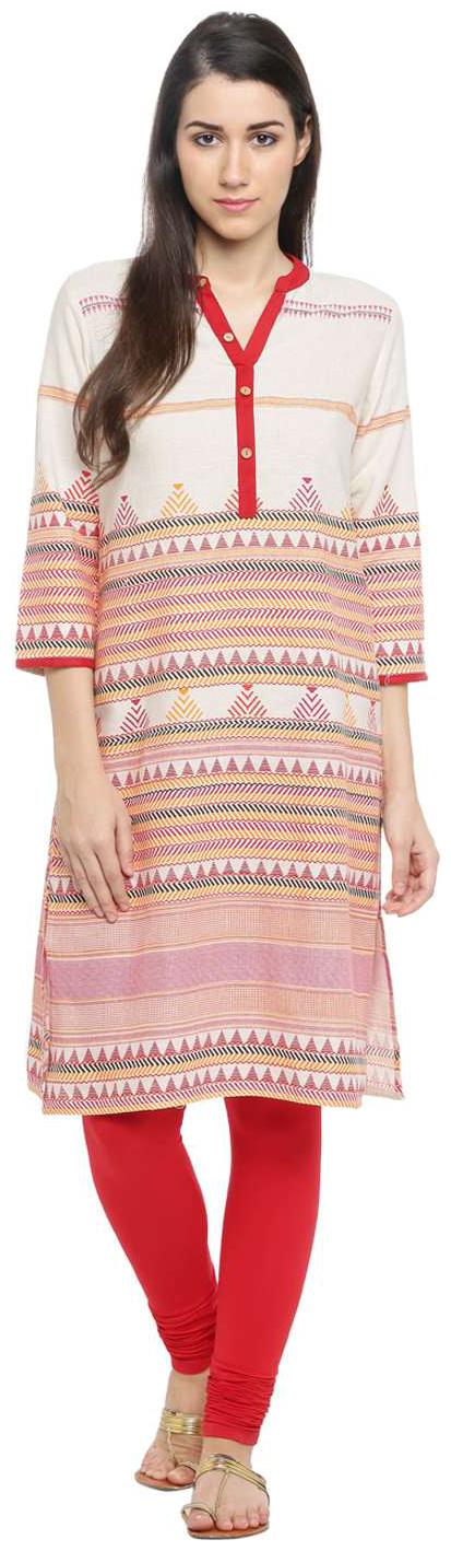 

Rangmanch By Pantaloons Women White Printed Straight Kurta
