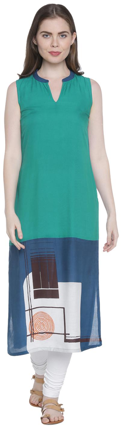 

Rangmanch By Pantaloons Women Green Printed Straight Kurta