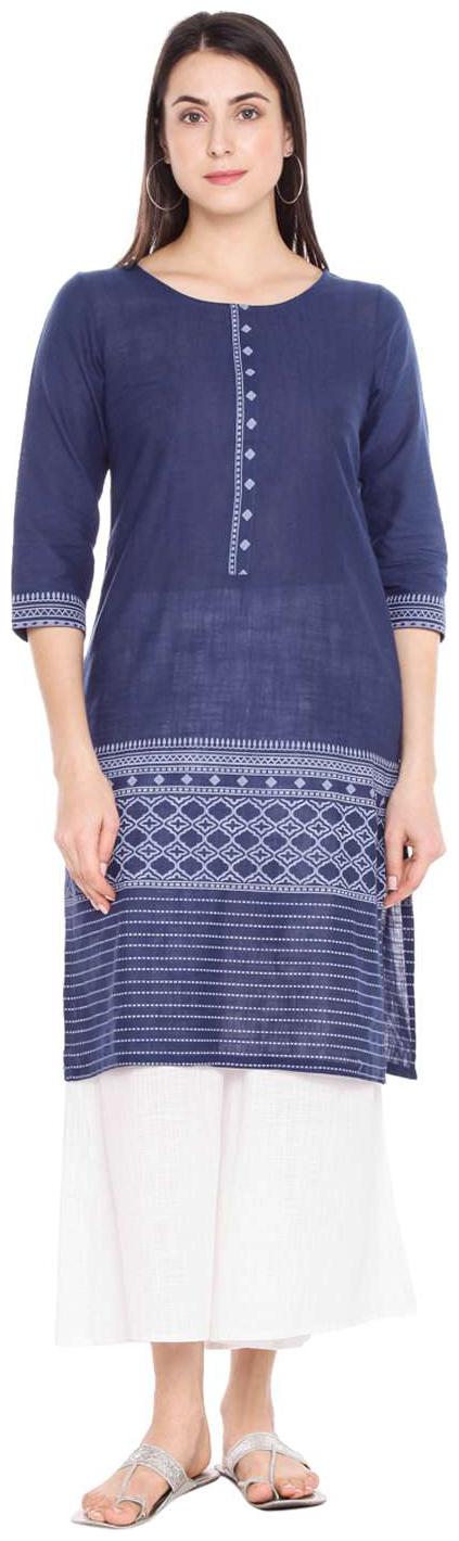

Rangmanch By Pantaloons Women Blue Printed Straight Kurta