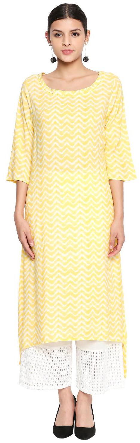 

Rangmanch By Pantaloons Women Yellow Geometric Straight Kurta