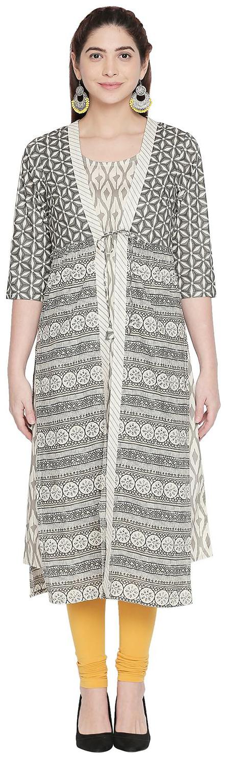 

Rangmanch By Pantaloons Women Grey Geometric Layered Kurta