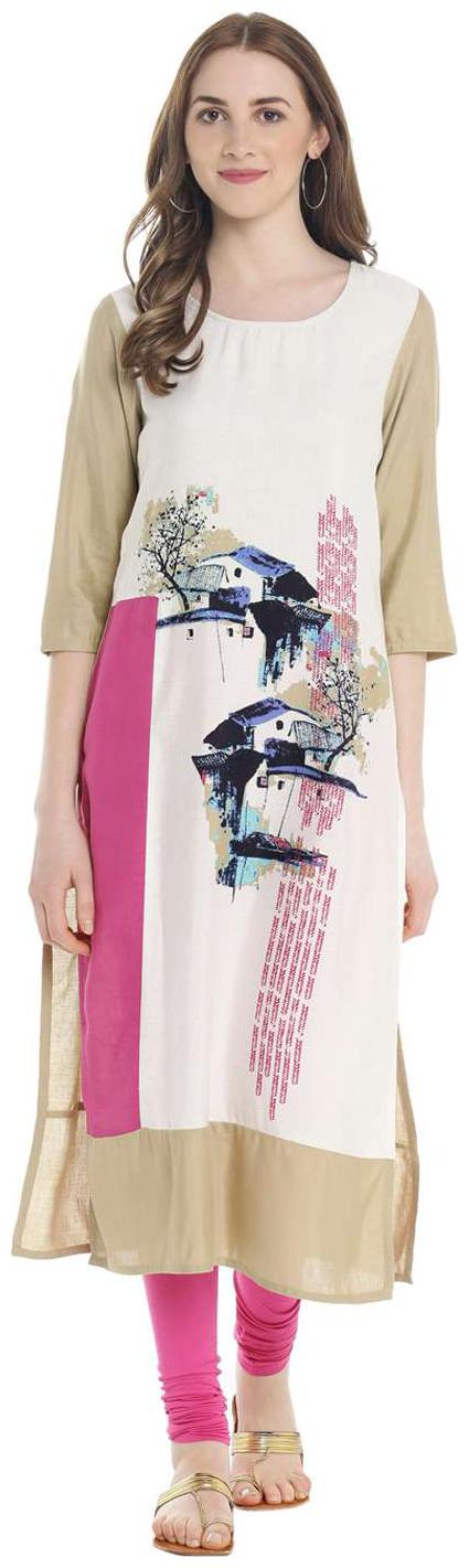 

Rangmanch By Pantaloons Women Beige Printed Straight Kurta