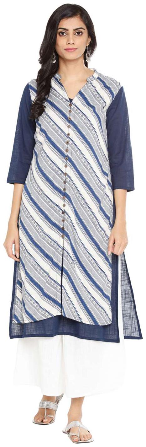 

Rangmanch By Pantaloons Women Blue Printed Straight Kurta