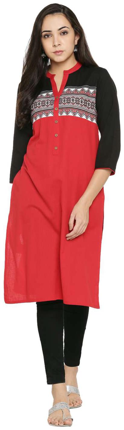 

Rangmanch By Pantaloons Women Red Printed Straight Kurta