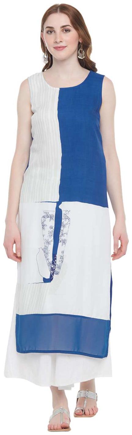 

Rangmanch By Pantaloons Women Blue Printed Straight Kurta