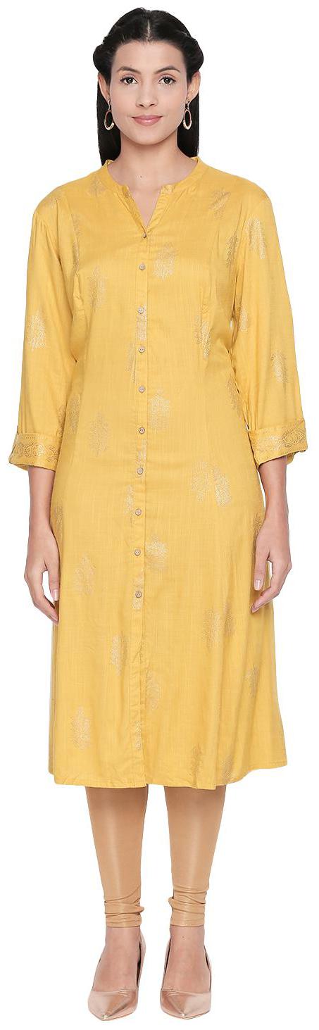 

Rangmanch By Pantaloons Women Yellow Printed Straight Kurta