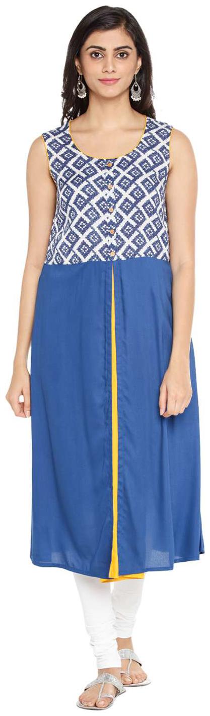 

Rangmanch By Pantaloons Women Blue Printed Straight Kurta