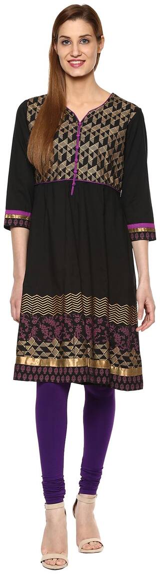 Rangmanch By Pantaloons Women Black Printed Anarkali Kurta