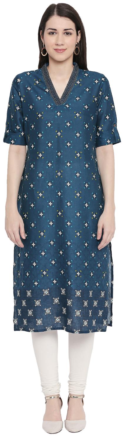 

Rangmanch By Pantaloons Women Green Printed Straight Kurta