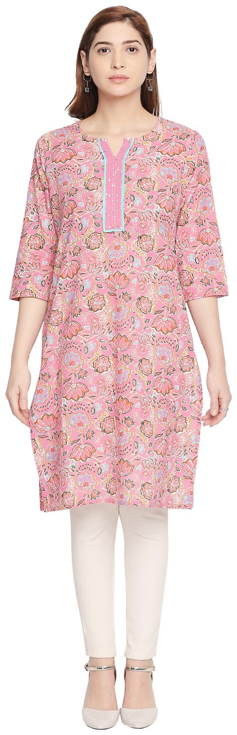 

Rangmanch By Pantaloons Women Pink Printed Straight Kurta
