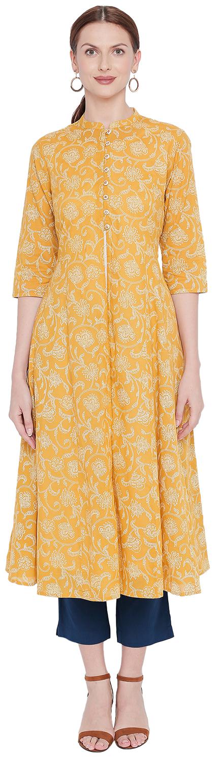 

Rangmanch By Pantaloons Women Yellow Printed Layered Kurta