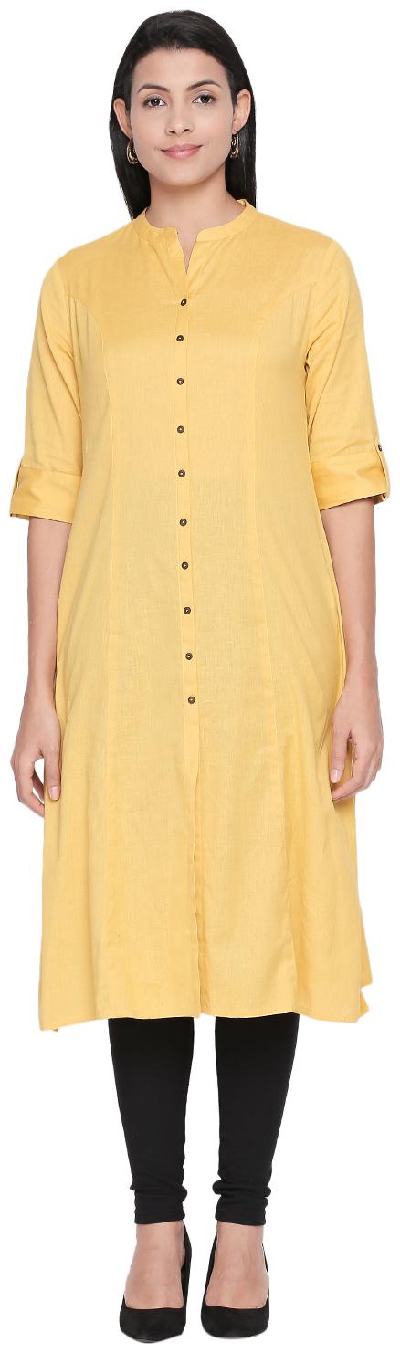 

Rangmanch By Pantaloons Women Yellow Solid Straight Kurta