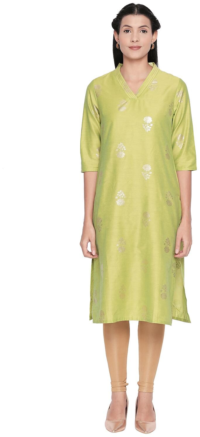 

Rangmanch By Pantaloons Women Green Printed Straight Kurta