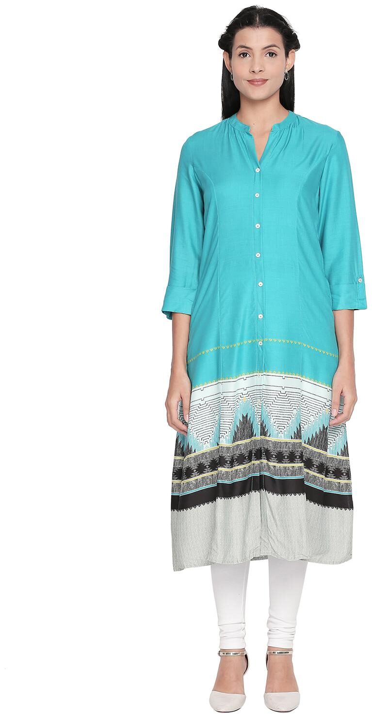 

Rangmanch By Pantaloons Women Blue Printed Straight Kurta