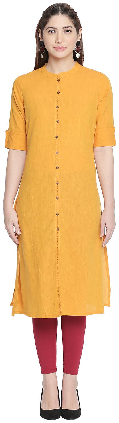 

Rangmanch By Pantaloons Women Yellow Solid Straight Kurta