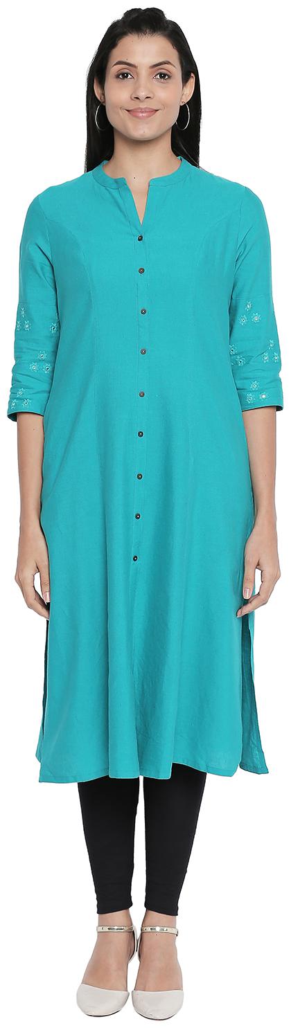

Rangmanch By Pantaloons Women Blue Solid Straight Kurta