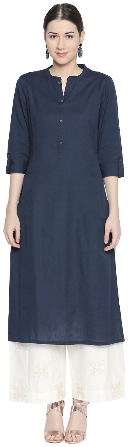 

Rangmanch By Pantaloons Women Blue Solid Straight Kurta
