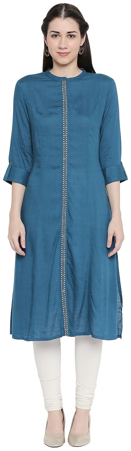 

Rangmanch By Pantaloons Women Blue Solid Straight Kurta