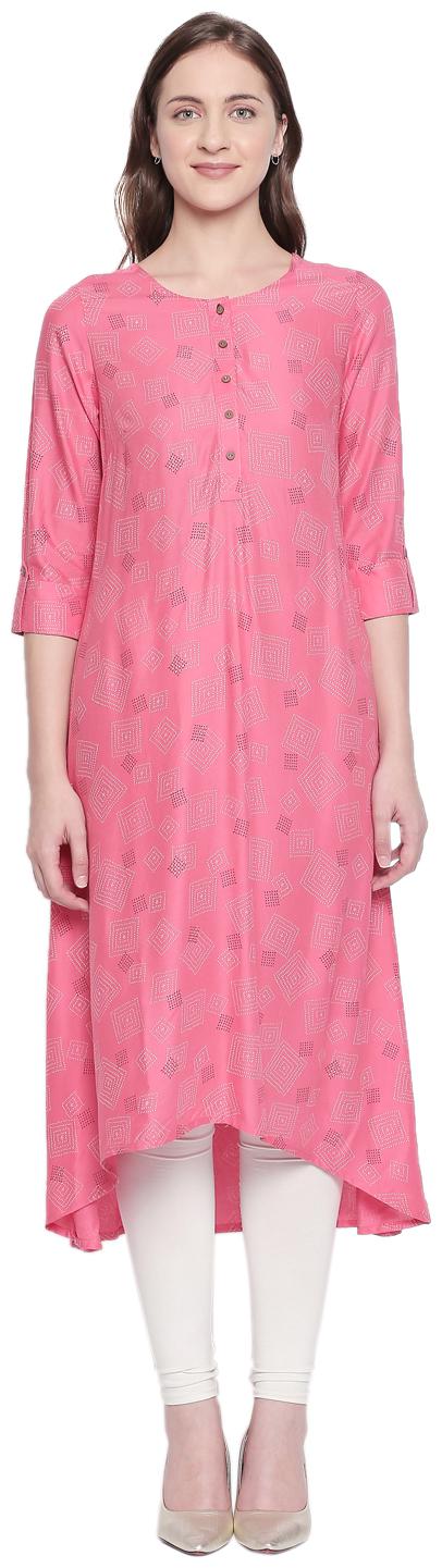 

Rangmanch By Pantaloons Women Pink Printed Assymetrical Kurta