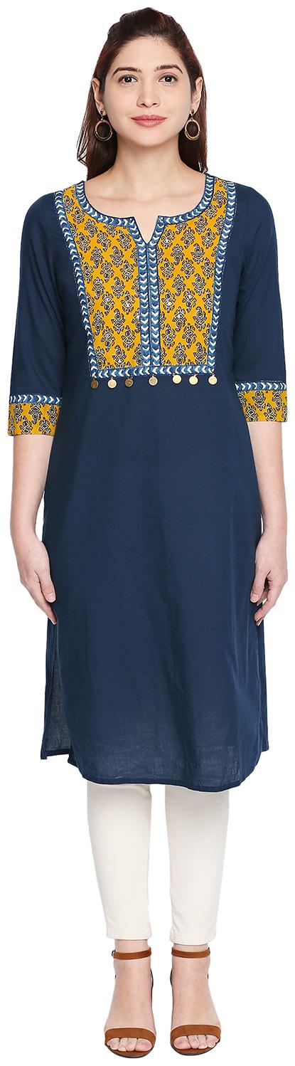 

Rangmanch By Pantaloons Women Blue Printed Straight Kurta