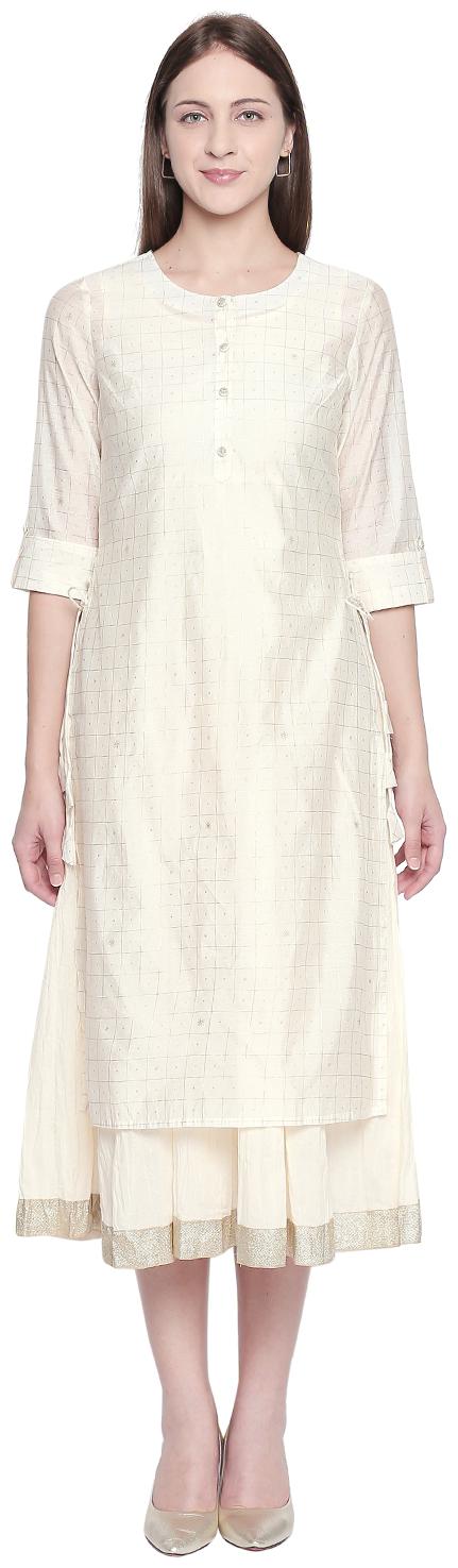 

Rangmanch By Pantaloons Beige Checked Flared dress