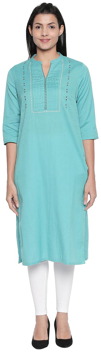 

Rangmanch By Pantaloons Women Blue Solid Straight Kurta