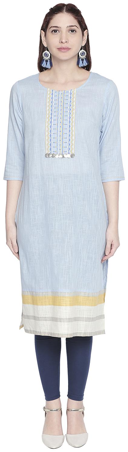 

Rangmanch By Pantaloons Women Blue Solid Straight Kurta